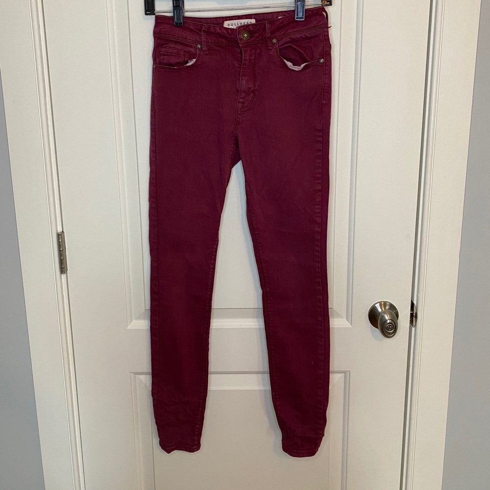 BULLHEAD High Rise Skinniest Jeans Burgundy Red